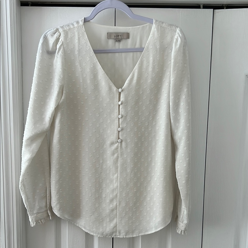 LOFT Cream Textured Button Blouse